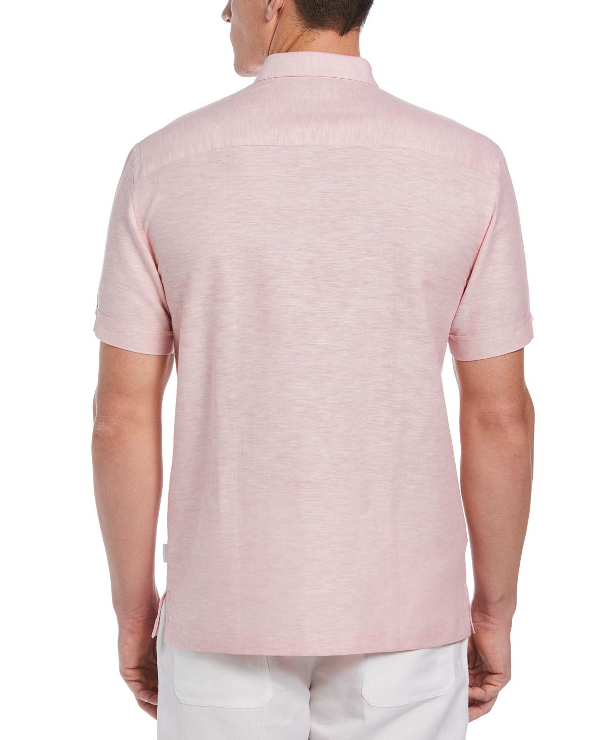 Camisa masculina com painel combinado tropical Cubavera rosa tamanho pequeno