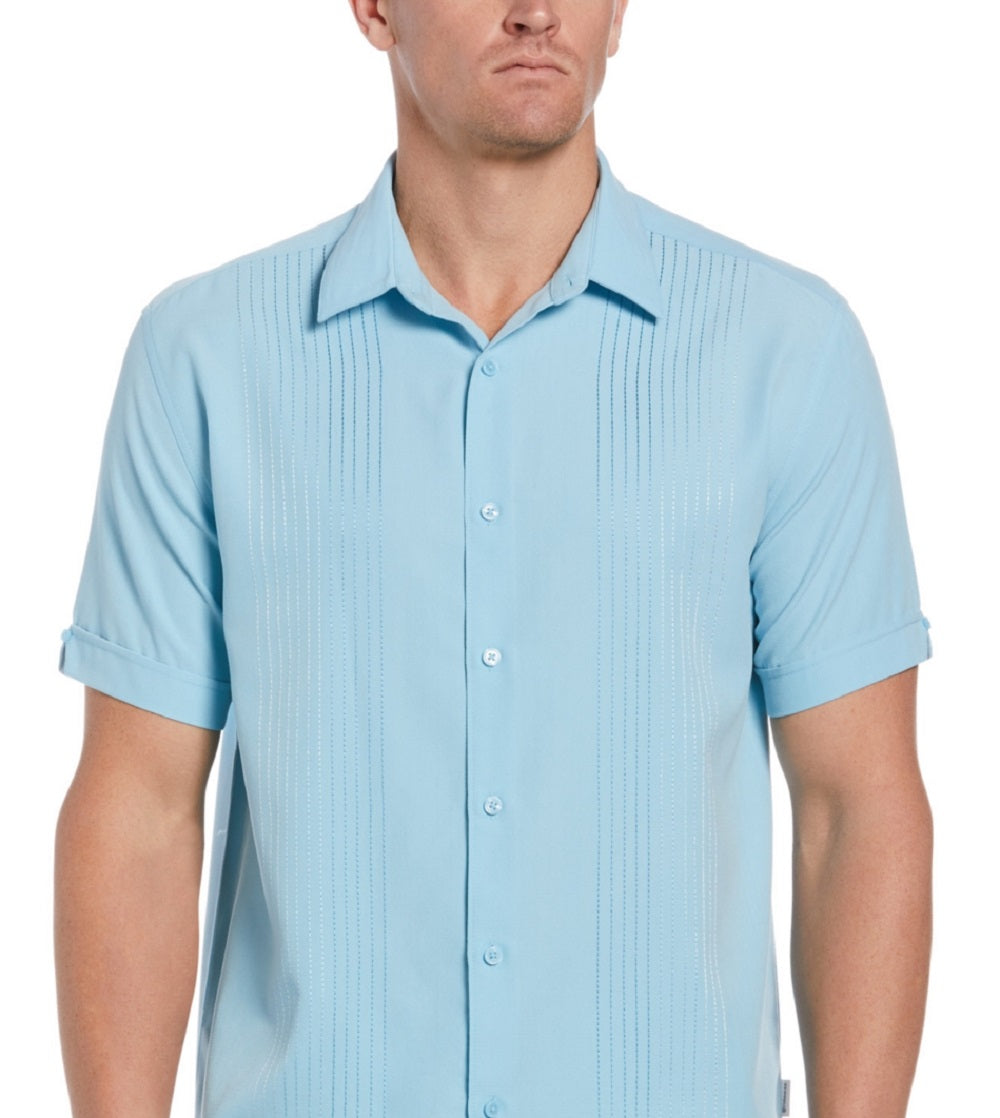 Camisa listrada texturizada grande e alta masculina Cubavera, azul, tamanho XXXX-G