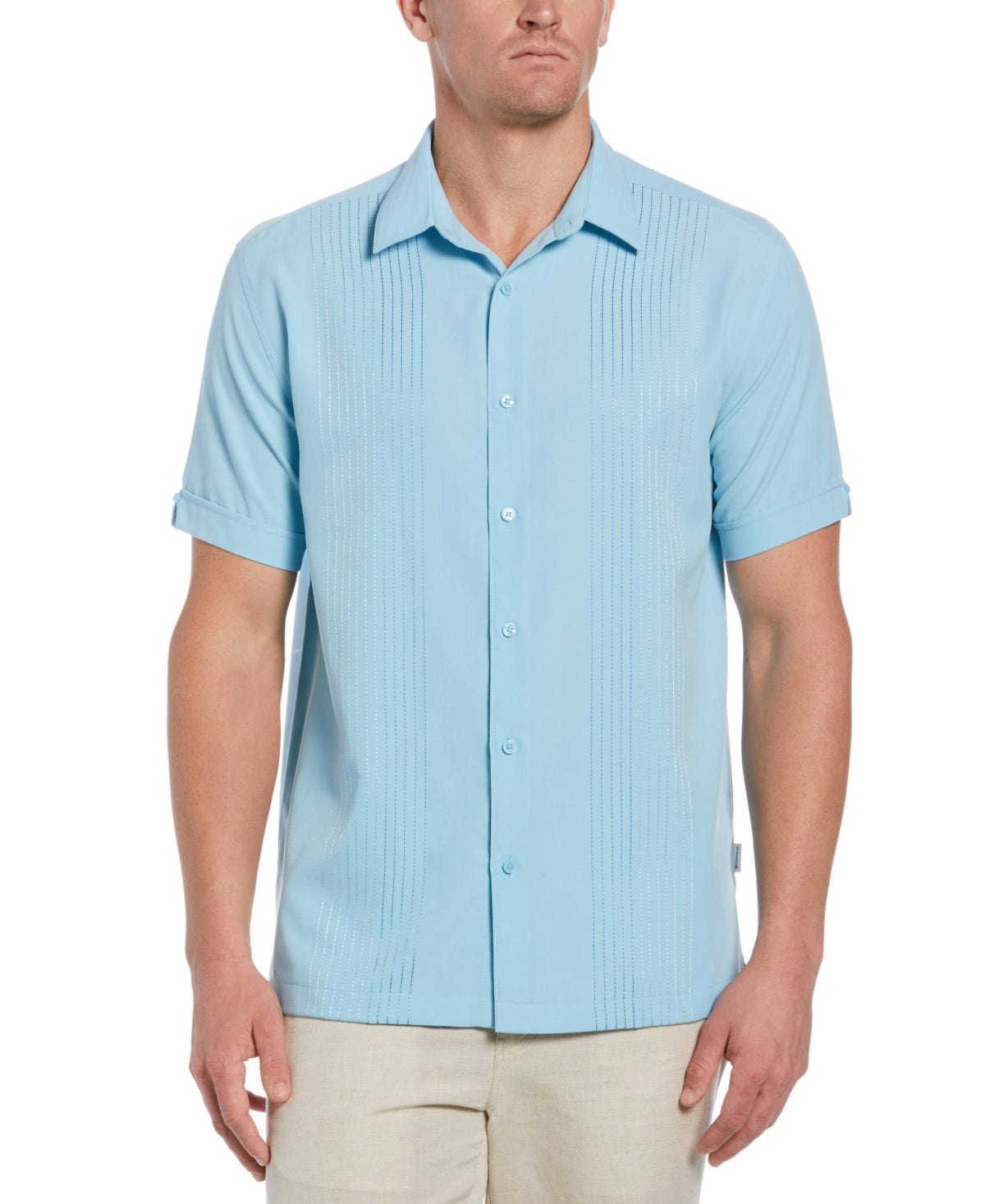 Camisa listrada texturizada grande e alta masculina Cubavera, azul, tamanho XXXX-G