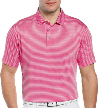 Polo de golfe listrado com alimentação única PGA TOUR masculino rosa tamanho grande