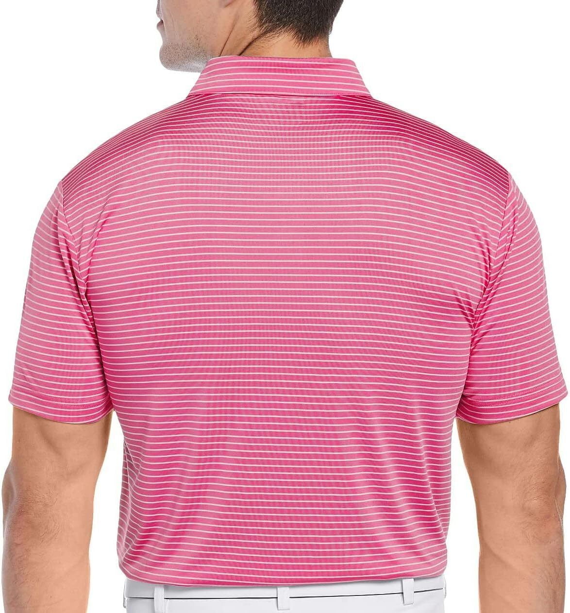 Polo de golfe listrado com alimentação única masculino PGA TOUR rosa tamanho extragrande