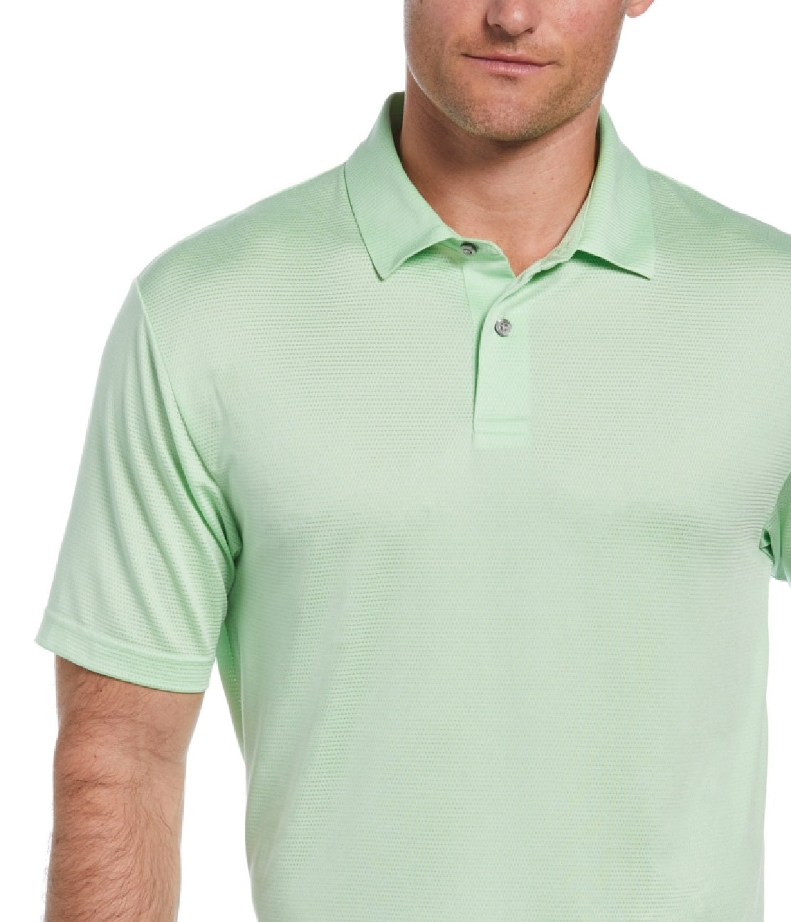 Camisa polo de golfe com textura de tinta espacial masculina PGA Tour, verde, tamanho médio