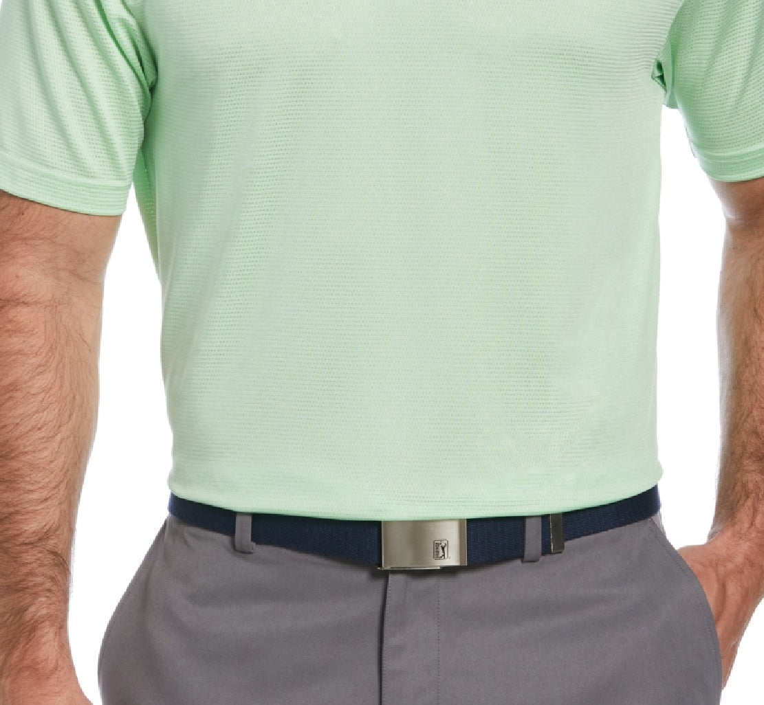 Camisa polo de golfe com textura de tinta espacial masculina PGA Tour, verde, tamanho médio