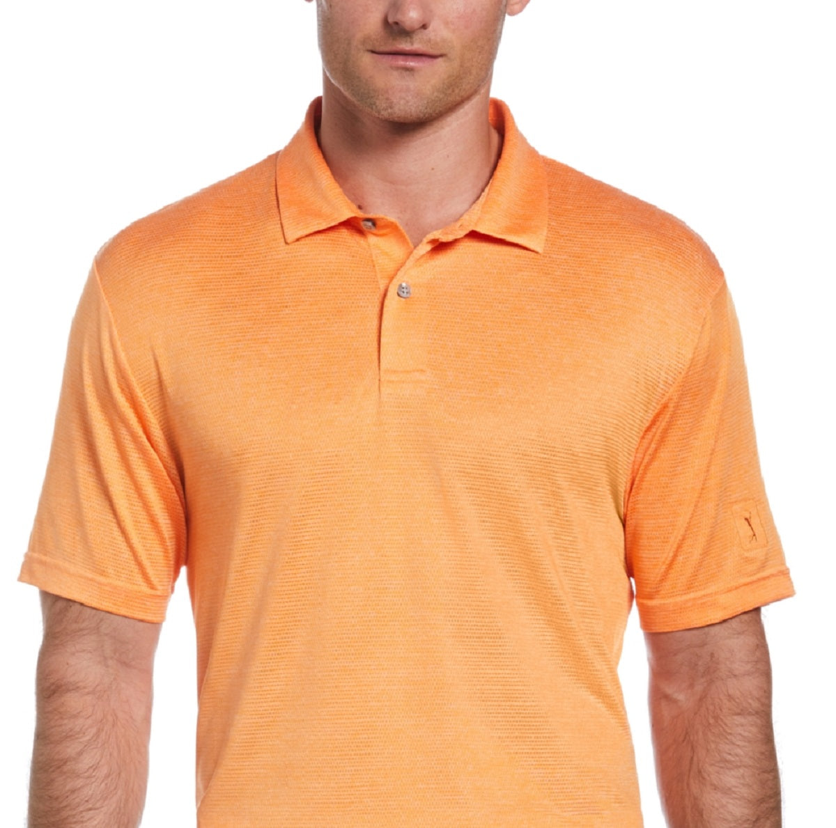 Camisa polo de golfe com textura de tinta espacial masculina PGA Tour laranja tamanho pequeno