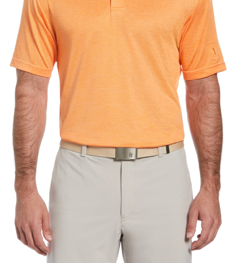 Camisa polo de golfe com textura de tinta espacial masculina PGA Tour laranja tamanho pequeno
