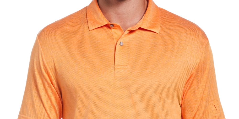 Camisa polo de golfe com textura de tinta espacial masculina PGA Tour, laranja, tamanho grande