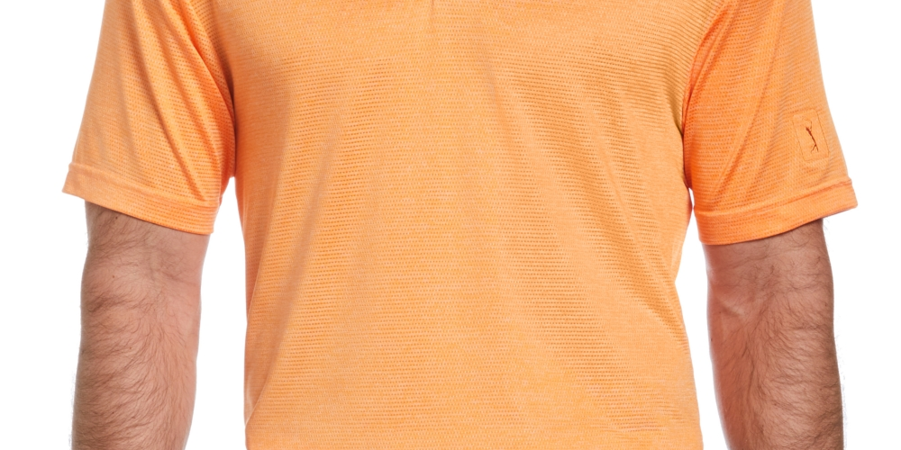 Camisa polo de golfe com textura de tinta espacial masculina PGA Tour, laranja, tamanho grande