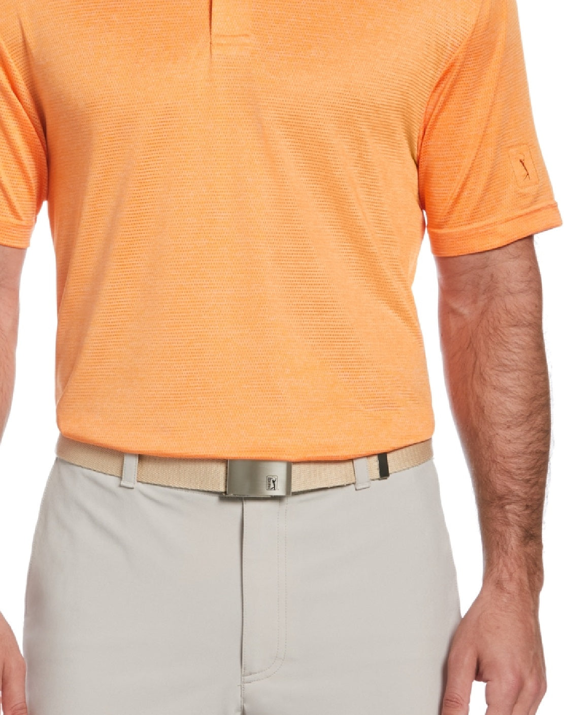 Camisa polo de golfe com textura de tinta espacial masculina PGA Tour laranja tamanho extragrande