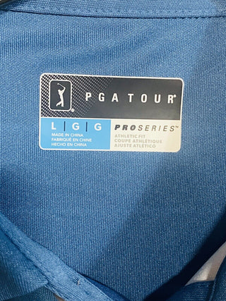 Polo de golfe listrado no peito masculino PGA Tour, azul, tamanho grande