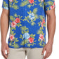 Camisa masculina Cubavera com estampa floral geométrica texturizada, azul, tamanho XX-G