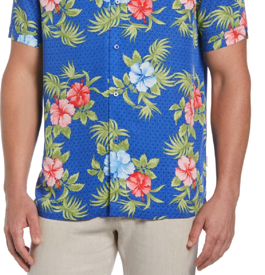 Camisa masculina Cubavera com estampa floral geométrica texturizada, azul, tamanho XX-G