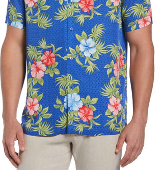 Cubavera Men's Textured Geo Floral Print Shirt Blue Size XX-Large