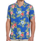 Camisa masculina Cubavera com estampa floral geométrica texturizada, azul, tamanho XX-G