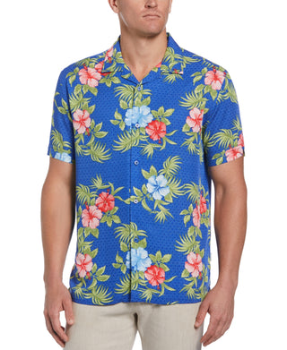Cubavera Men's Textured Geo Floral Print Shirt Blue Size XX-Large