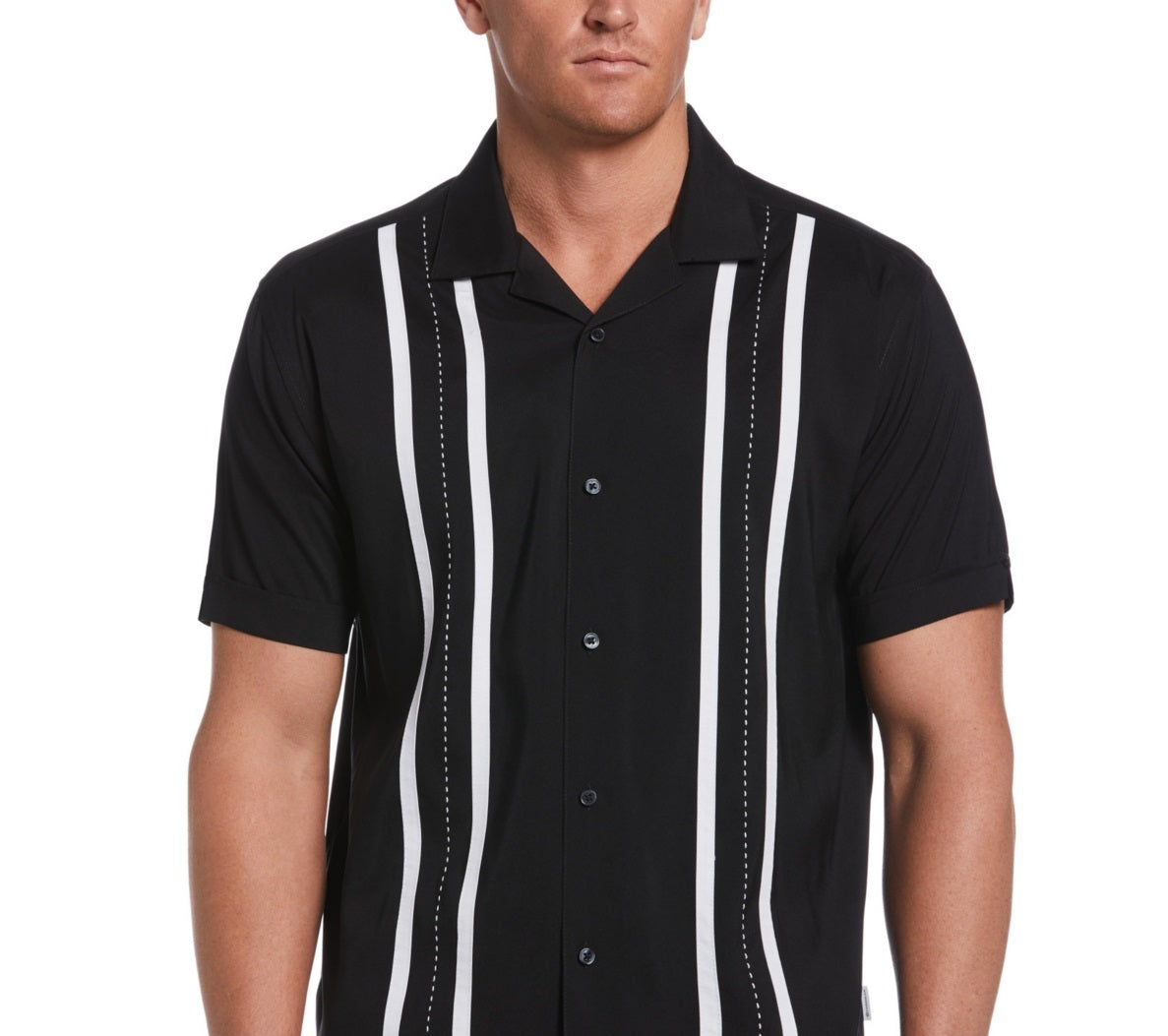 Camisa masculina de manga curta com painel contrastante Cubavera, preta, tamanho grande