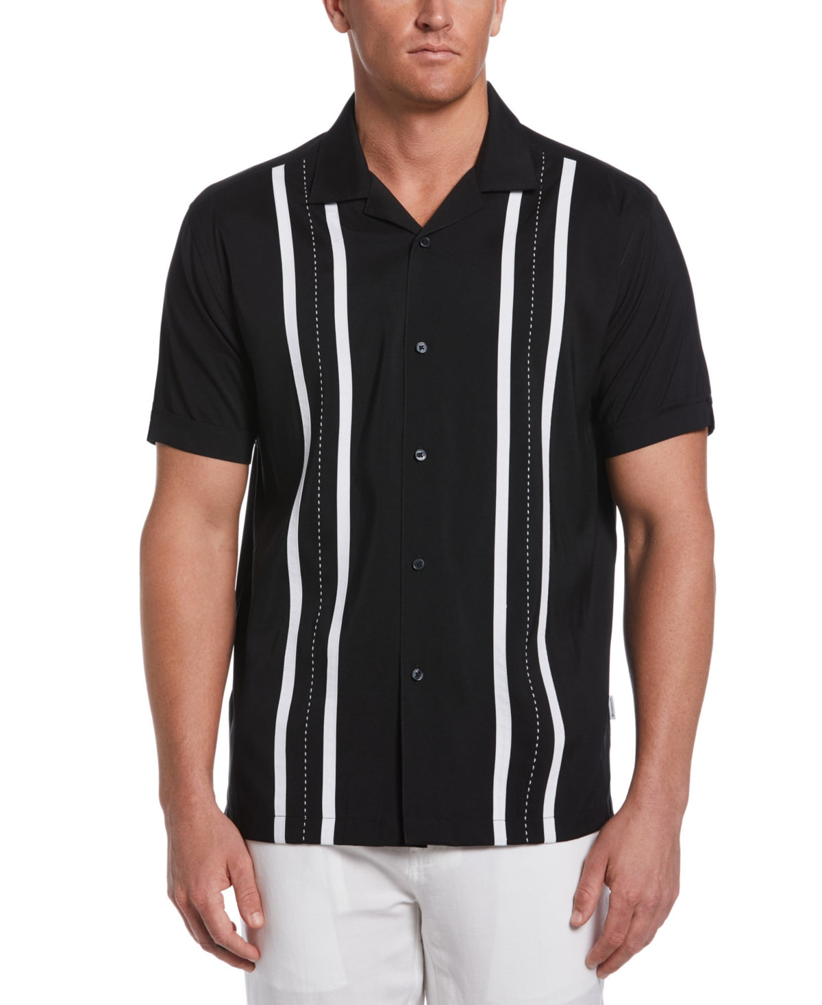 Camisa masculina de manga curta com painel contrastante Cubavera, preta, tamanho X-G