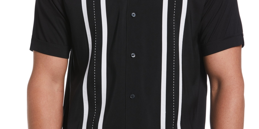 Camisa masculina de manga curta com painel contrastante Cubavera, preta, tamanho X-G