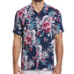Camisa masculina Cubavera com estampa floral texturizada e manga curta, azul, tamanho médio