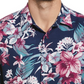 Camisa masculina Cubavera com estampa floral texturizada e manga curta, azul, tamanho médio