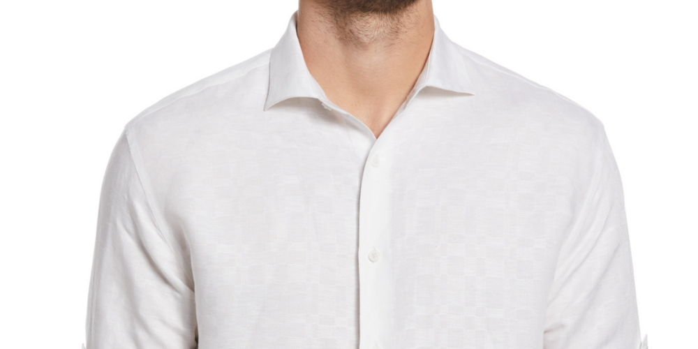 Camisa masculina Cubavera de linho trançado com botões, branca, tamanho XX-G