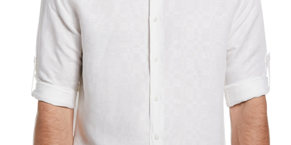 Camisa masculina Cubavera de linho trançado com botões, branca, tamanho XX-G