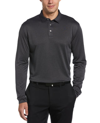 Camisa polo masculina de manga comprida com estampa micro Birdseye da PGA Tour, preta, tamanho pequeno