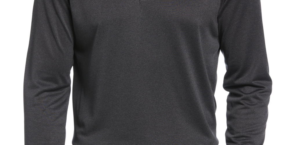 Camisa polo masculina de manga comprida com estampa micro Birdseye da PGA Tour, preta, tamanho pequeno