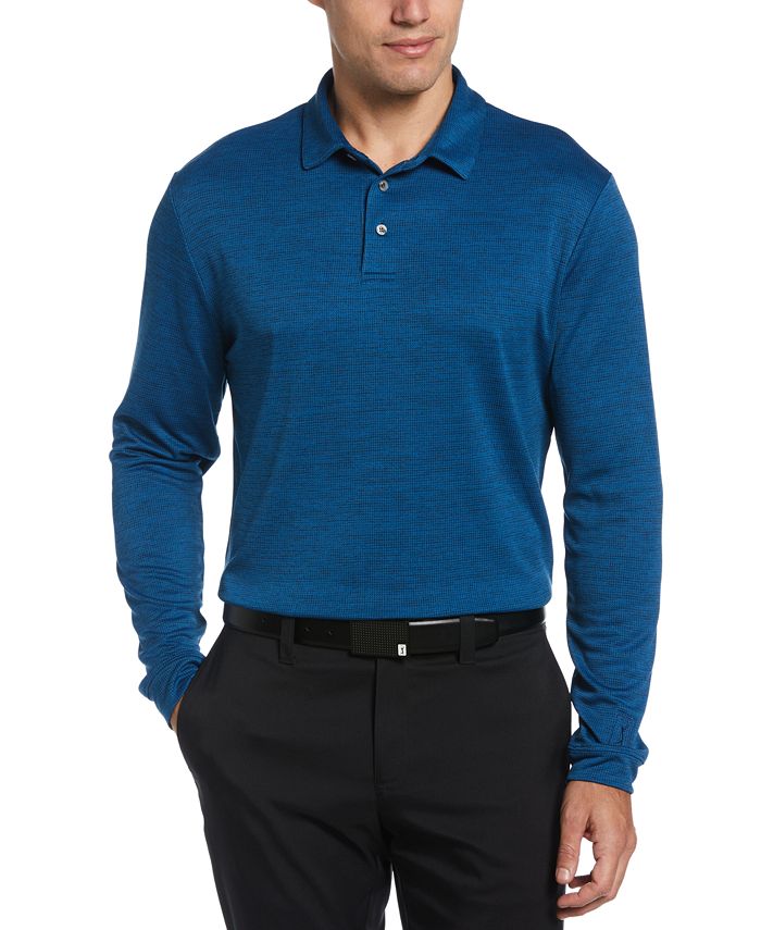 Camisa polo de golfe de manga comprida com padrão pied-de-poule masculino PGA Tour, azul, tamanho pequeno