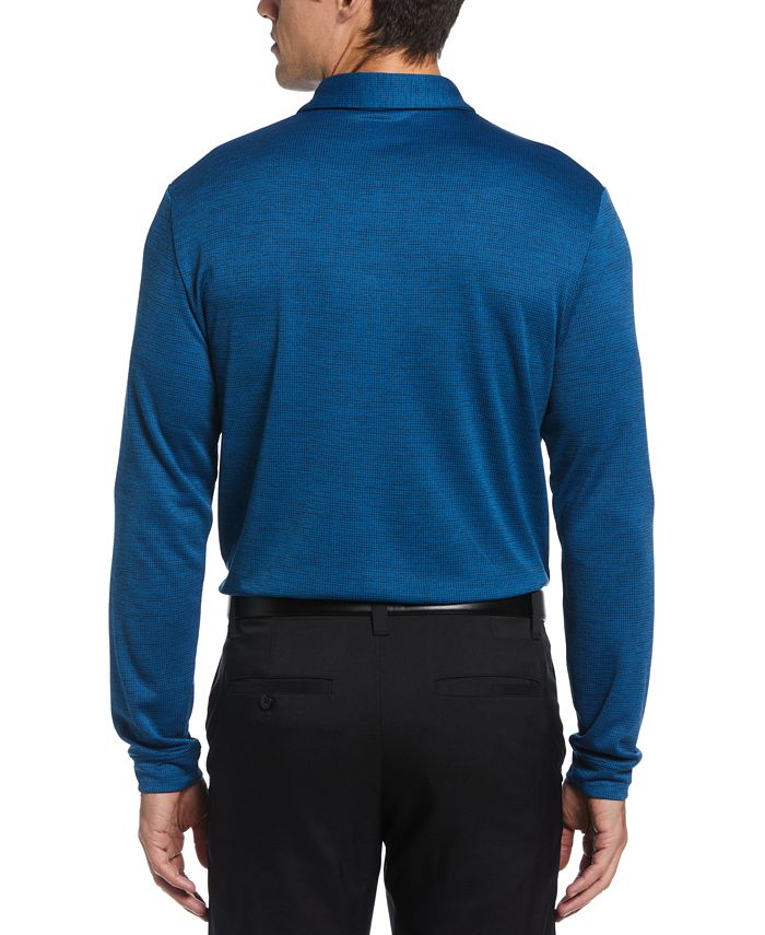 Camisa polo de golfe de manga comprida com padrão pied-de-poule masculino PGA Tour, azul, tamanho pequeno