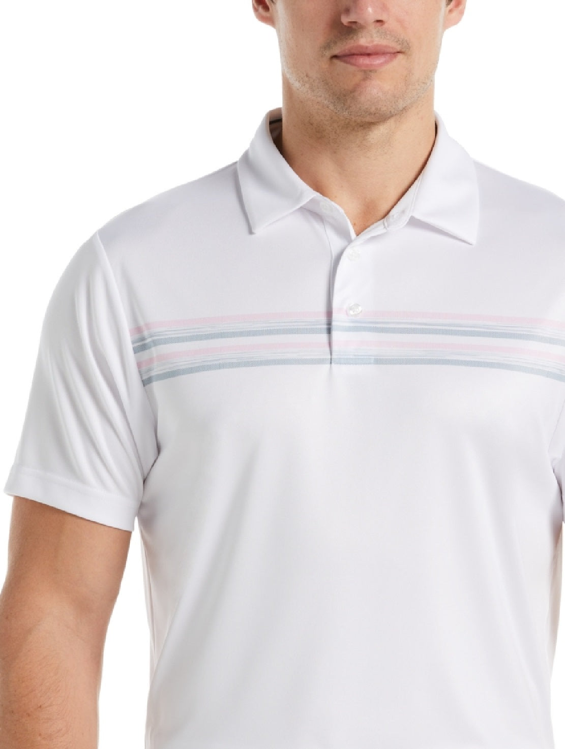 Polo de golfe de manga curta com listras no peito masculino PGA Tour, branco, tamanho XX-G