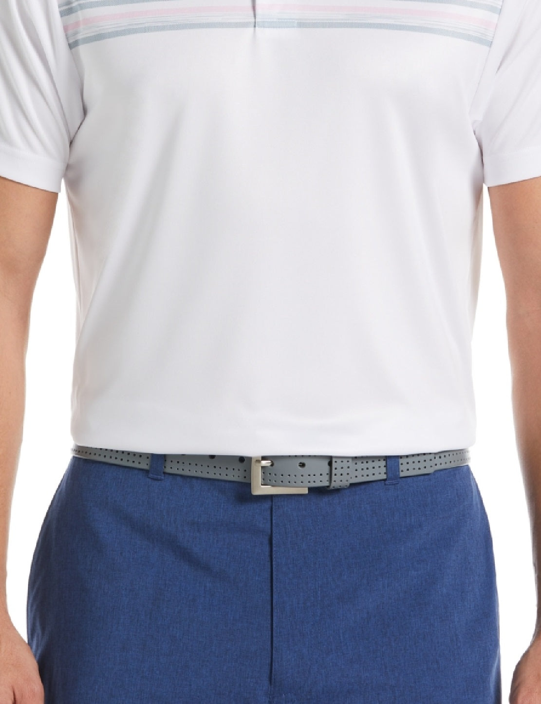 Polo de golfe de manga curta com listras no peito masculino PGA Tour, branco, tamanho XX-G
