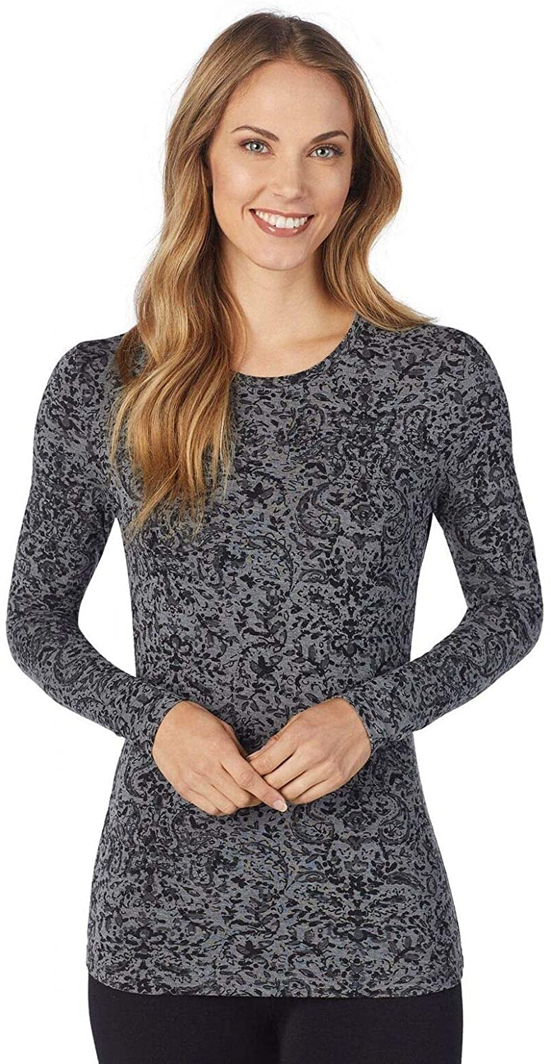 Camisa feminina Cuddl Duds Softwear Stretch de manga comprida, preta, tamanho M