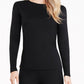 Cuddl Duds Climatesmart Top de manga comprida com gola redonda feminino, preto, tamanho médio