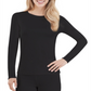 Cuddl Duds Climatesmart Top de manga comprida com gola redonda feminino, preto, tamanho médio
