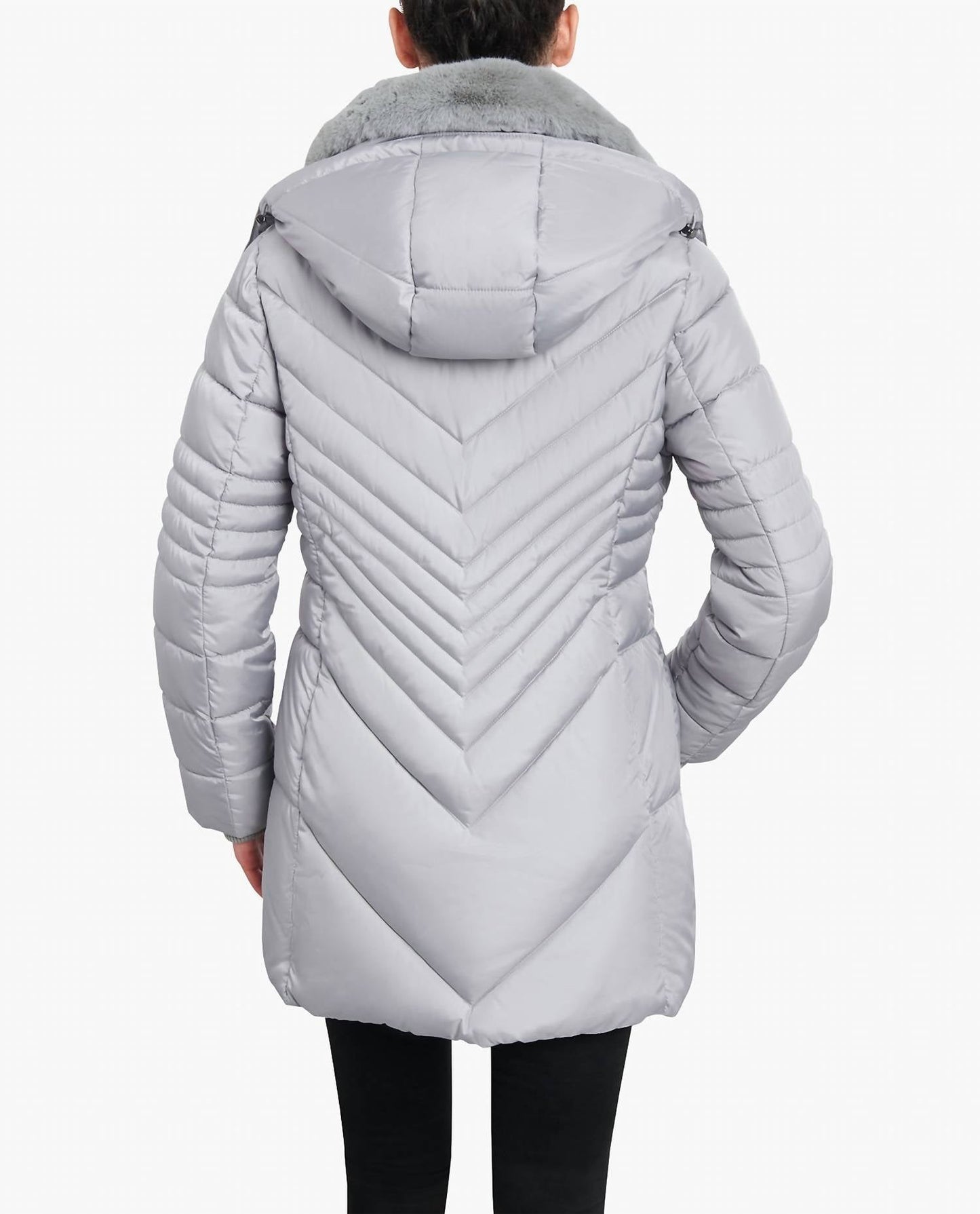 London Fog - Zip-front Hooded Puffer Jacket With Button-off Fur Collar