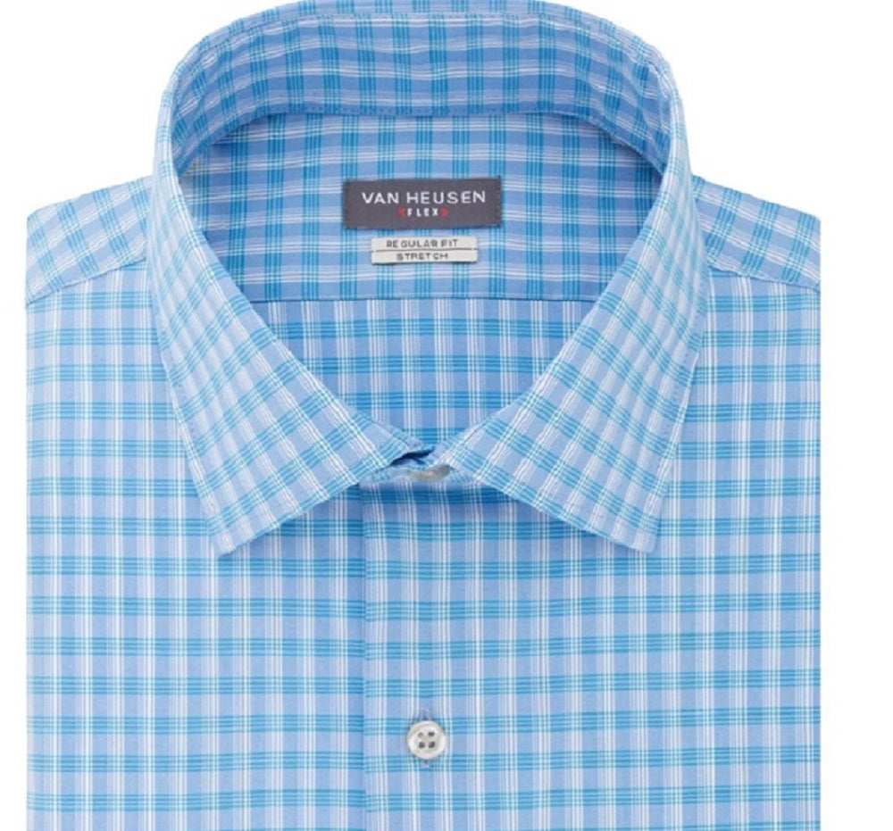 Camisa social masculina Van Heusen xadrez regular ajuste azul tamanho 2XL