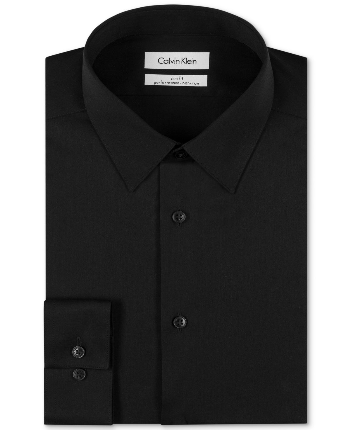 Camisa social Calvin Klein masculina slim fit, sem passar roupa, com gola espinha de peixe, preta, tamanho 34x35