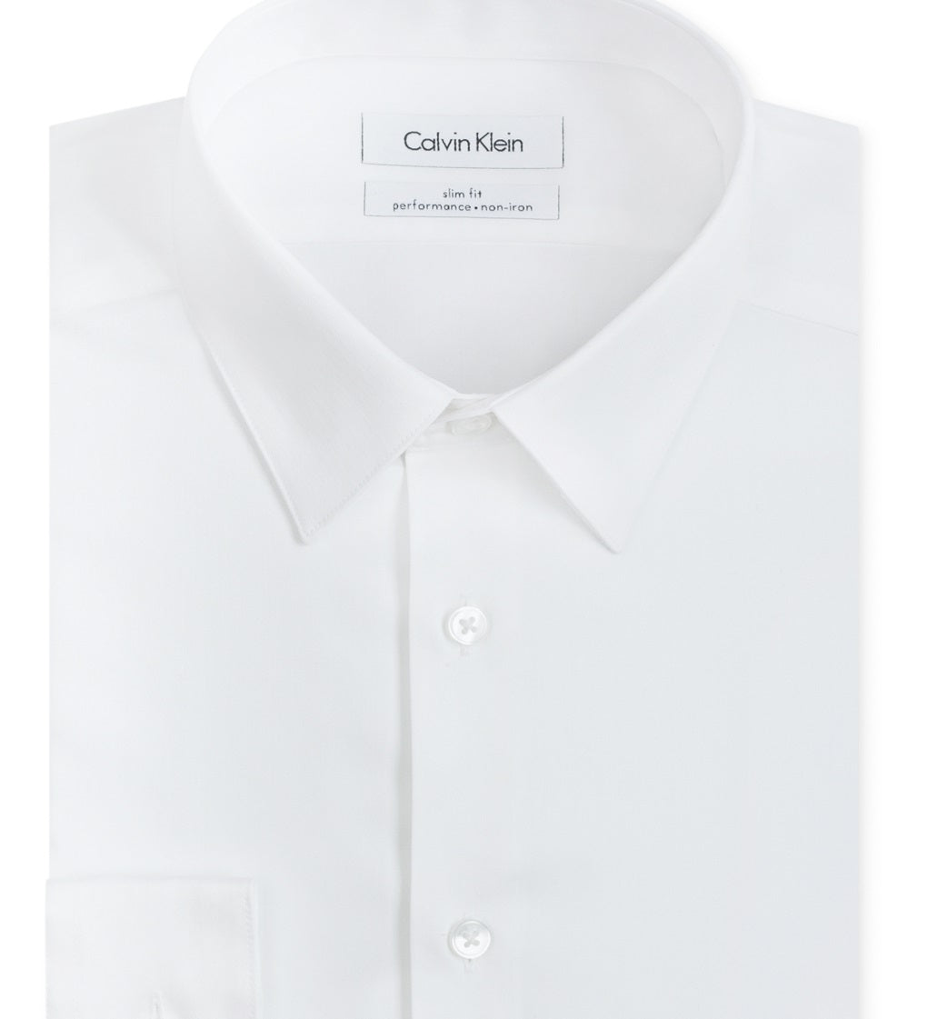 Camisa social Calvin Klein masculina slim fit, sem passar roupa, gola espinha de peixe, tamanho 17,5 x 32 x 33