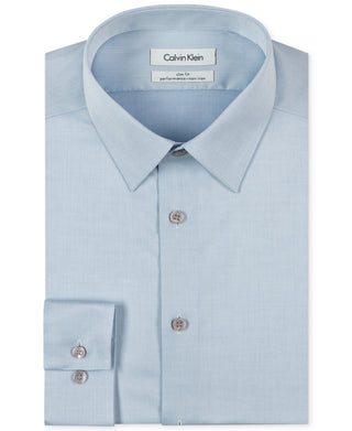 Camisa social masculina Calvin Klein Slim Fit com gola sem ferro e ponta, azul, tamanho 18x34x35