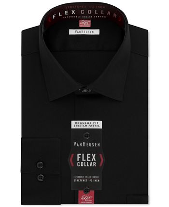 Camisa social masculina Van Heusen Classic Fit, sem vincos, com gola flexível elástica, lisa, preta, tamanho 16,5 x 32 x 33