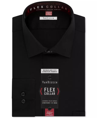 Camisa social masculina Van Heusen Classic Fit, sem vincos, com gola flexível elástica, lisa, preta, tamanho 18x34x35