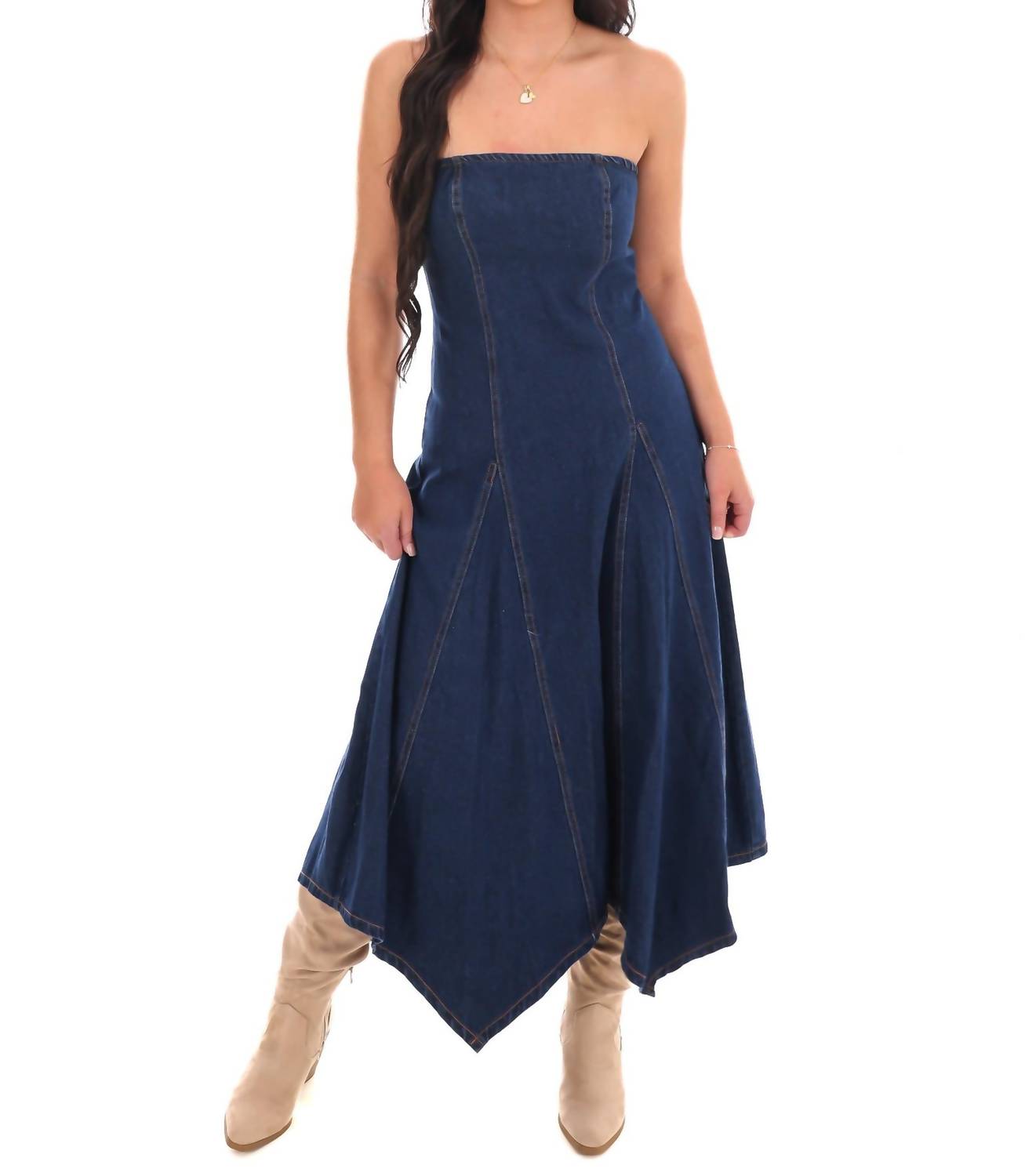 Le Lis - Chasing Joy Denim Tube Midi Dress