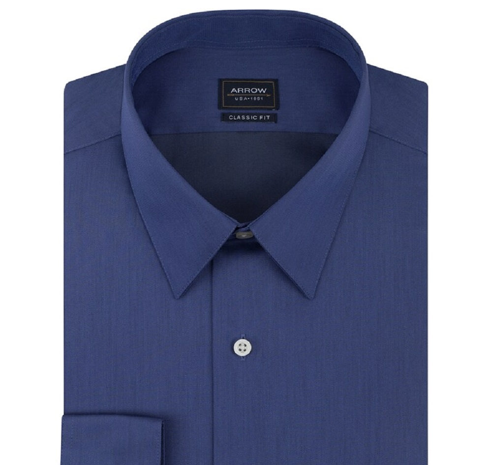 Camisa social masculina Arrow Classic Fit No Iron Pocket Azul Tamanho 17 1/2