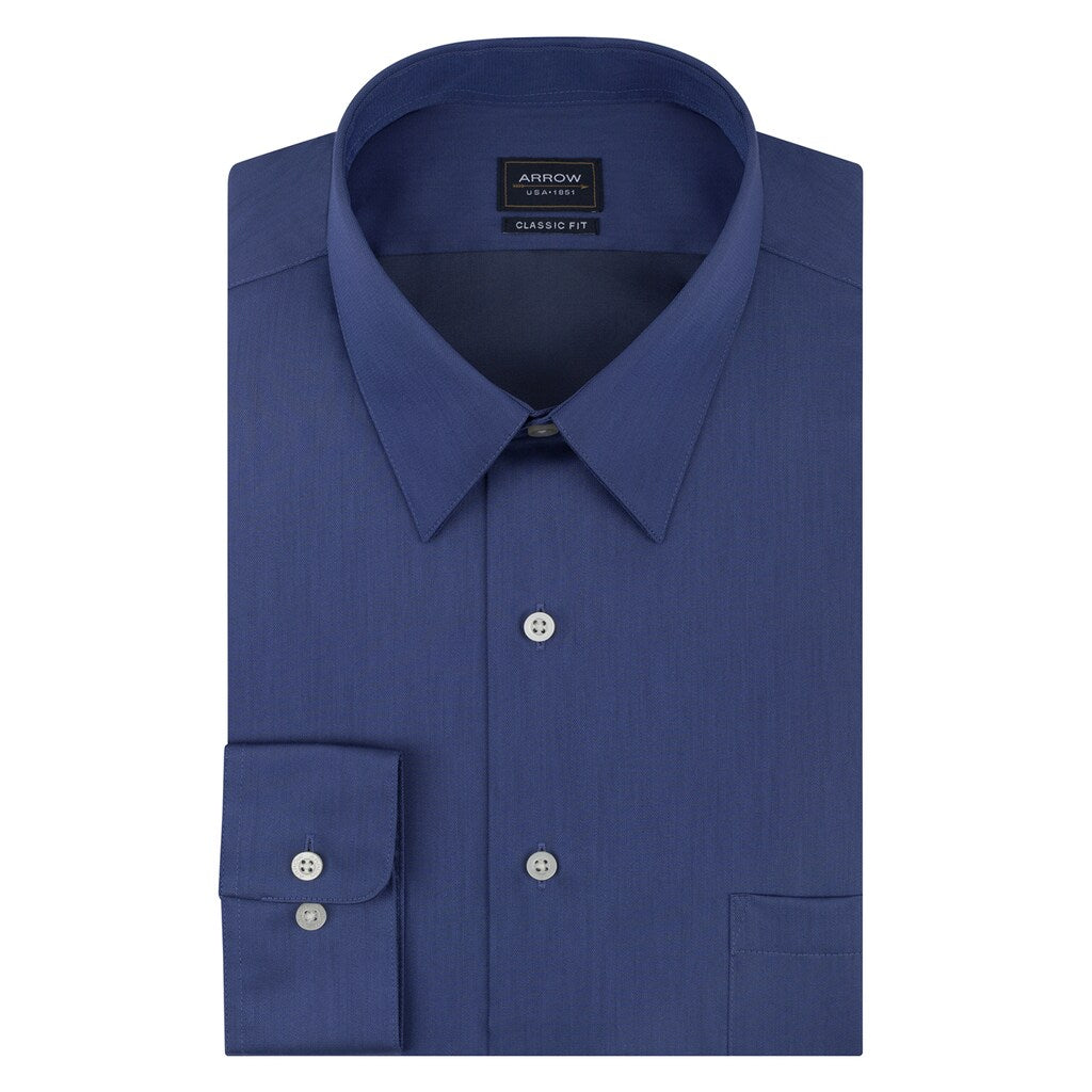 Camisa social masculina Arrow Classic Fit No Iron Pocket Azul Tamanho 17 1/2