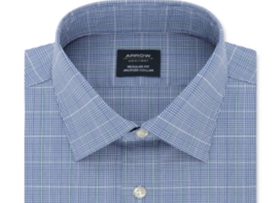 Camisa social Arrow Classic Fit Windowpane Masculina Azul Tamanho Médio