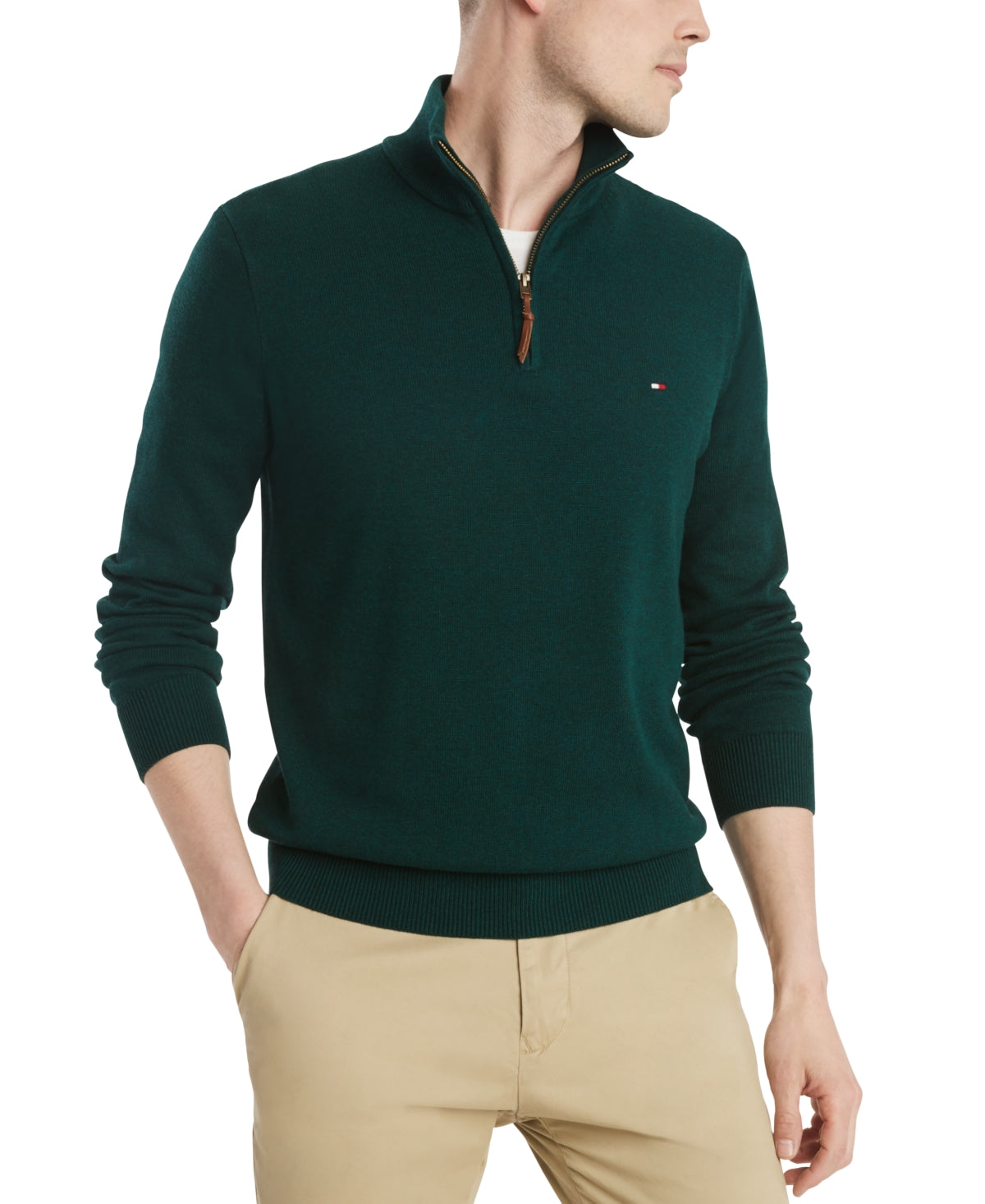 Suéter Tommy Hilfiger Masculino com Zíper de 1/4 Verde Tamanho XXXXX-G