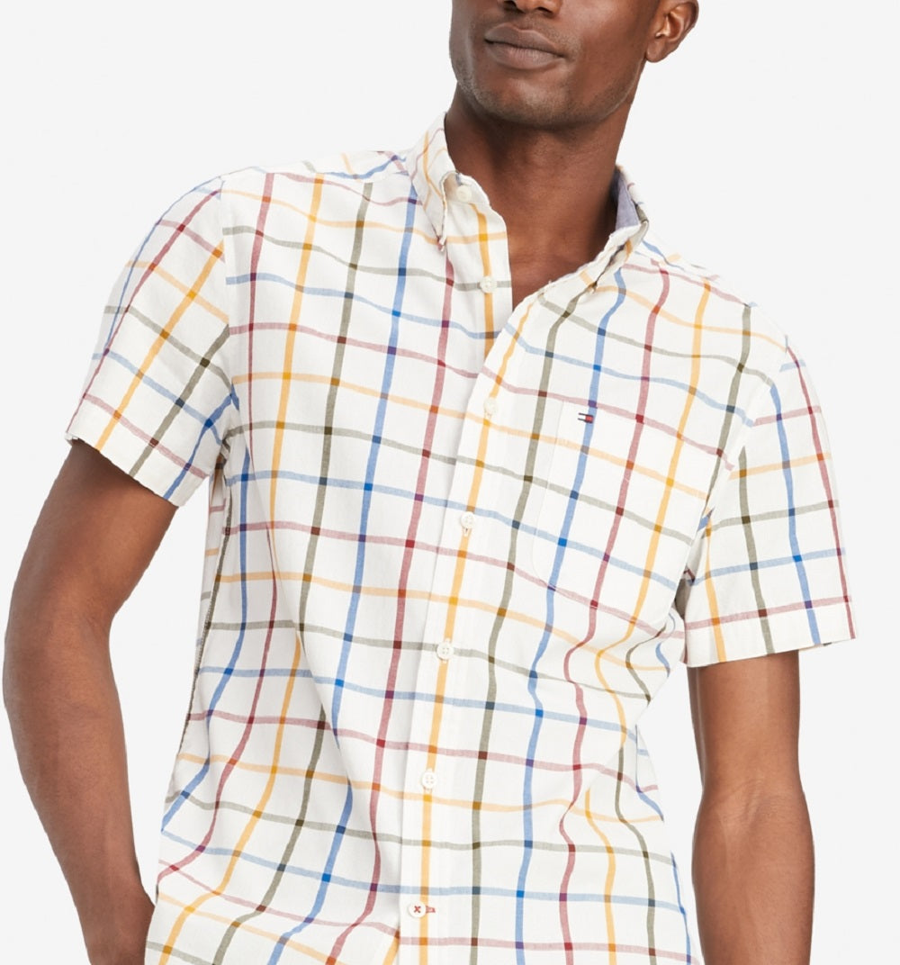 Camisa Tommy Hilfiger Hadley Windowpane Masculina Branca Tamanho Grande