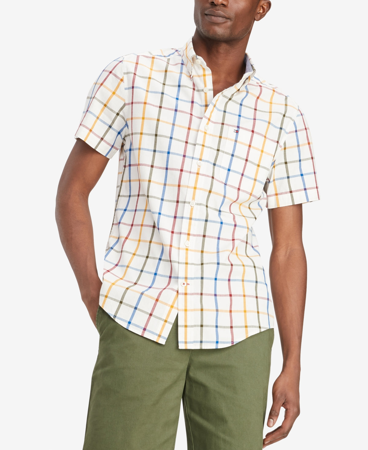 Camisa Tommy Hilfiger Hadley Windowpane Masculina Branca Tamanho Grande
