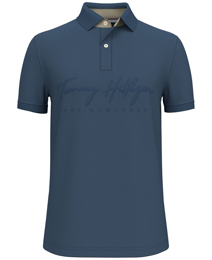Camisa polo masculina Tommy Hilfiger Custom Fit Th Flex Bain com logotipo bordado, azul, tamanho X-G