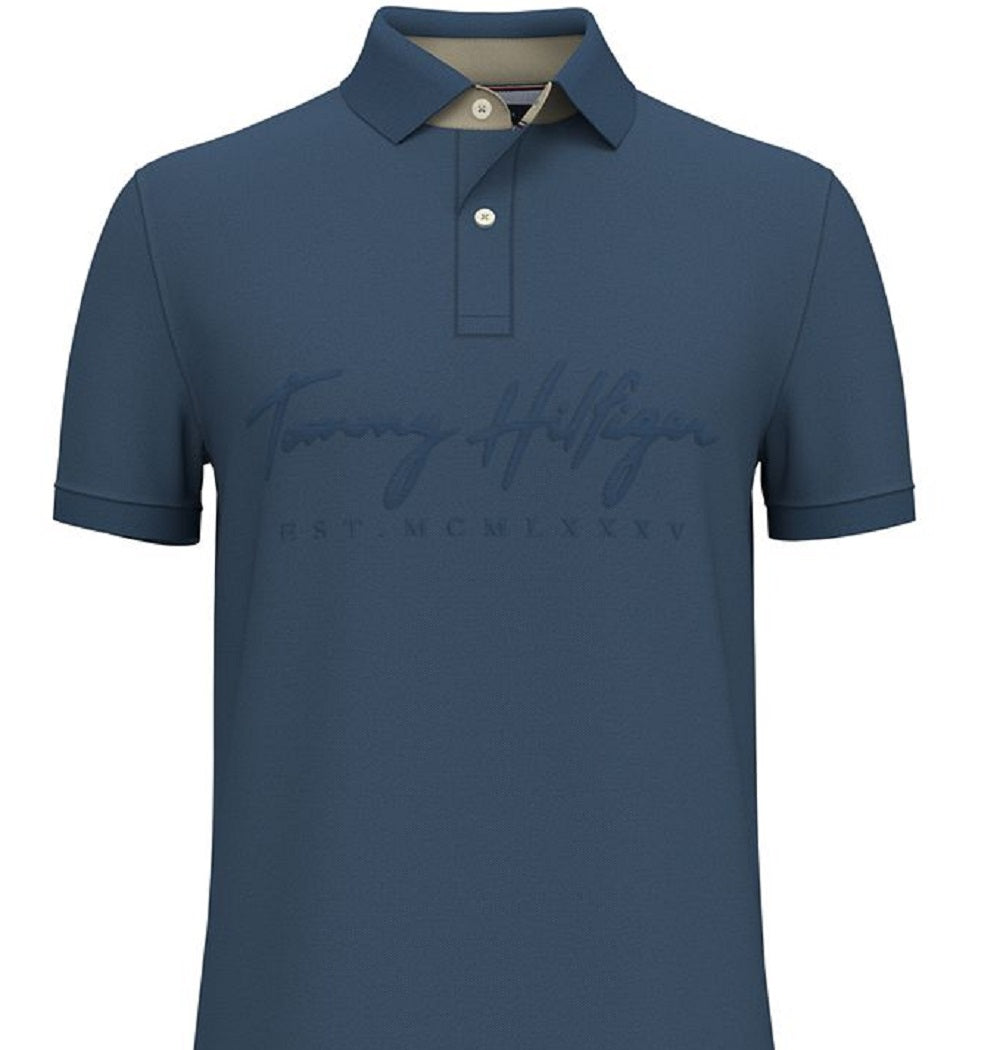 Camisa polo masculina Tommy Hilfiger Custom Fit Th Flex Bain com logotipo bordado, azul, tamanho X-G